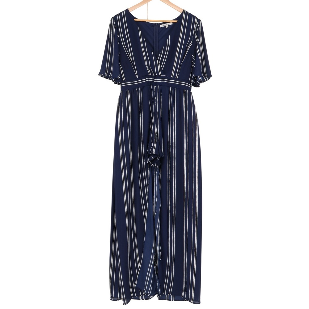Stilettos Striped Romper Maxi Skirt‎ Overlay Navy White Flutter Sleeve Size XL